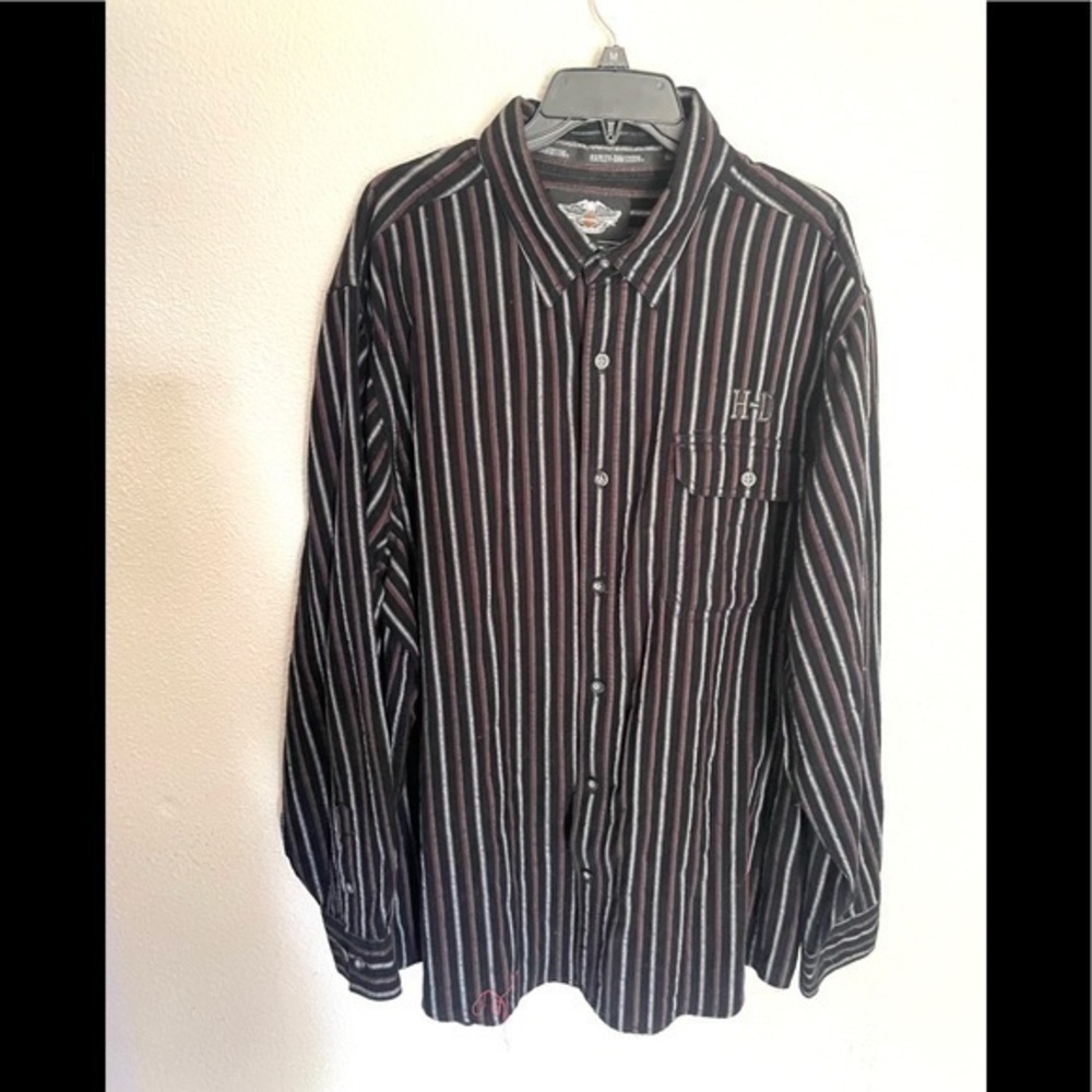 HARLEY DAVIDSON vintage striped button down long sleeve casual cotton shirt- 2XL